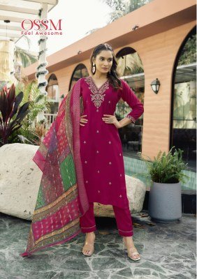 Ossm Rangat Festival Collection Premium Roman Silk Kurti Set with Heavy Embroidery Astar And Pant Pocket Jacquard Digital Print Dupatta Wholesale kurtis catalogs