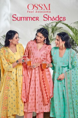 Ossm Summer Shades Pure Cotton Printed A line V Neck Kurti Pant Dupatta Set wholesale Rate In India  Ossm Kurti catalogue