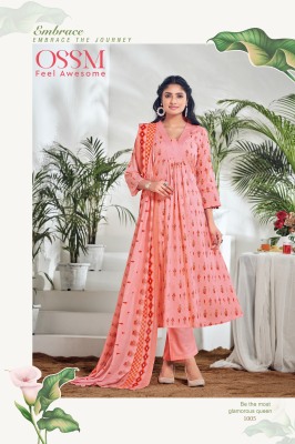 Ossm Summer Shades Pure Cotton Printed A line V Neck Kurti Pant Dupatta Set wholesale Rate In India  readymade suit catalogs