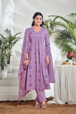 Ossm Summer Shades Pure Cotton Printed A line V Neck Kurti Pant Dupatta Set wholesale Rate In India  readymade suit catalogs