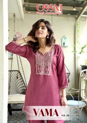 Ossm Vama Vol 03 Luxury Viscose Vetican Silk Co-ord Set Heavy Embroidery And Pockets Wholesale co ord set catalogs