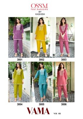 Ossm Vama Vol 03 Luxury Viscose Vetican Silk Co-ord Set Heavy Embroidery And Pockets Wholesale co ord set catalogs