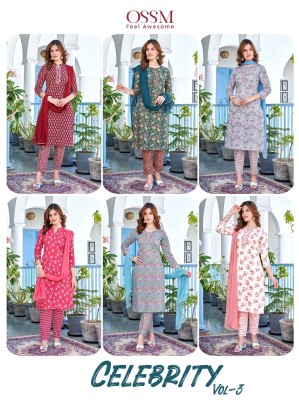 Ossm by Celebrity vol 3 cotton printed fancy kurti pant and dupatta catalogue readymade suit catalogs