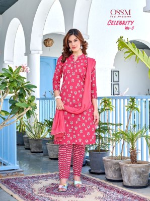 Ossm by Celebrity vol 3 cotton printed fancy kurti pant and dupatta catalogue readymade suit catalogs