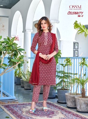 Ossm by Celebrity vol 3 cotton printed fancy kurti pant and dupatta catalogue readymade suit catalogs