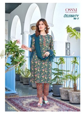 Ossm by Celebrity vol 3 cotton printed fancy kurti pant and dupatta catalogue readymade suit catalogs