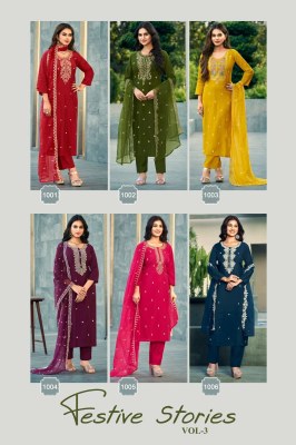 Ossm by Festive stories vol 3 fancy hand work kurti pant and dupatta catalogue at low rate readymade suit catalogs