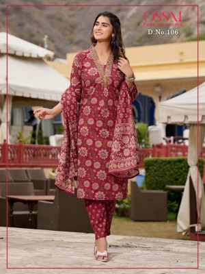 Ossm by Malhar premium cotton printed kurti pant and dupatta catalogue readymade suit catalogs