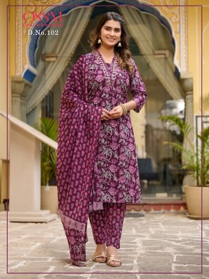 Ossm by Malhar premium cotton printed kurti pant and dupatta catalogue readymade suit catalogs