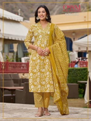 Ossm by Malhar premium cotton printed kurti pant and dupatta catalogue readymade suit catalogs