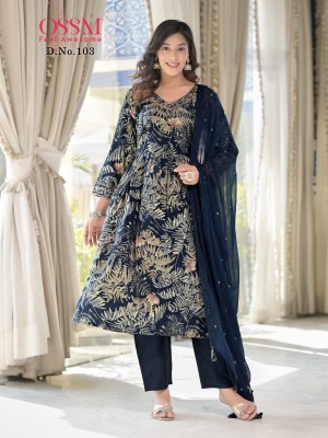 Ossm by Mannat premium foil printed embroidered kurti pant with dupatta cataloue at wholesale price readymade suit catalogs