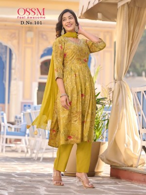 Ossm by Mannat premium foil printed embroidered kurti pant with dupatta cataloue at wholesale price readymade suit catalogs