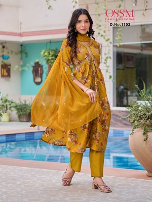 Ossm by Rasham vol 11 present Alia collection premium chanderi foil print kurti pant and dupatta catalogue at wholesale price   readymade suit catalogs