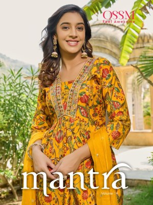 Ossm by mantra vol 04 new designer alia and kaira v neck foil printed kurti pant and dupatta catalog at wholesale price Ossm Kurti catalogue