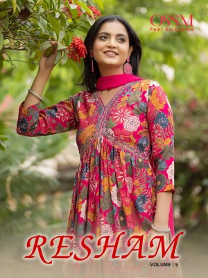 Ossm by resham vol 09 premium chanderi modal foil print embroidery and foil print kurti bottom and dupatta catalog at wholesale price Ossm Kurti catalogue