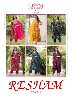 Ossm by resham vol 09 premium chanderi modal foil print embroidery and foil print kurti bottom and dupatta catalog at wholesale price kurtis catalogs