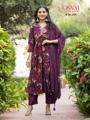 Ossm by resham vol 09 premium chanderi modal foil print embroidery and foil print kurti bottom and dupatta catalog at wholesale price kurtis catalogs