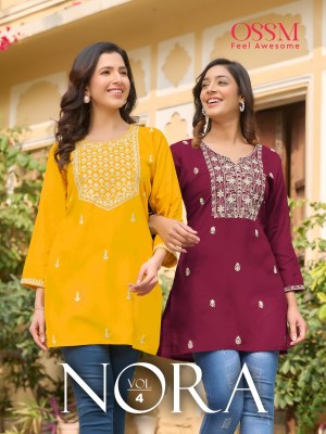 Ossm launch nora vol 04 heavy rayon slub cotton embroidered fancy western top catalogue Ossm Kurti catalogue