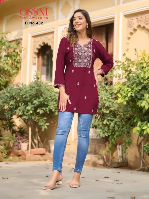 Ossm launch nora vol 04 heavy rayon slub cotton embroidered fancy western top catalogue western wear catalogs