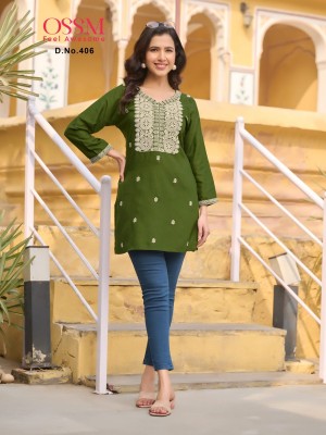 Ossm launch nora vol 04 heavy rayon slub cotton embroidered fancy western top catalogue western wear catalogs