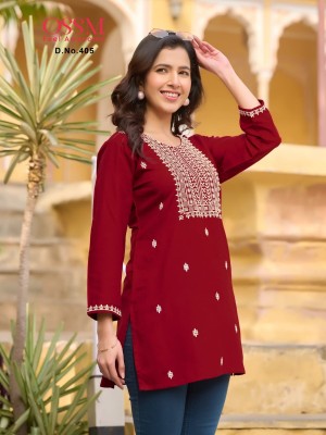 Ossm launch nora vol 04 heavy rayon slub cotton embroidered fancy western top catalogue western wear catalogs