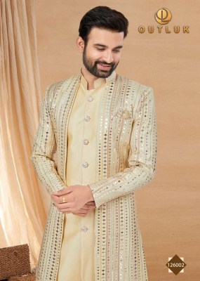 Outluk Vol 126 Heavy Art Silk Mans Jacket and Pyjama set catalogue wholesaler supplier  readymade suit catalogs