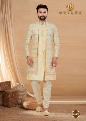 Outluk Vol 126 Heavy Art Silk Mans Jacket and Pyjama set catalogue wholesaler supplier  readymade suit catalogs