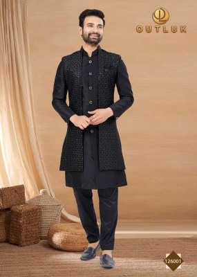 Outluk Vol 126 Heavy Art Silk Mans Jacket and Pyjama set catalogue wholesaler supplier  readymade suit catalogs