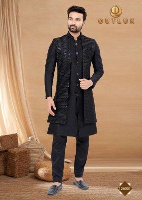 Outluk Vol 126 Heavy Art Silk Mans Jacket and Pyjama set catalogue wholesaler supplier  readymade suit catalogs