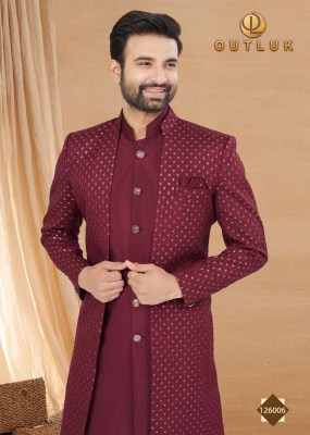 Outluk Vol 126 Heavy Art Silk Mans Jacket and Pyjama set catalogue wholesaler supplier  readymade suit catalogs