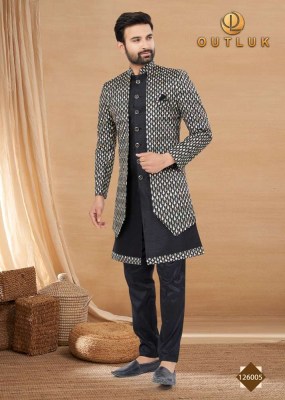 Outluk Vol 126 Heavy Art Silk Mans Jacket and Pyjama set catalogue wholesaler supplier  readymade suit catalogs