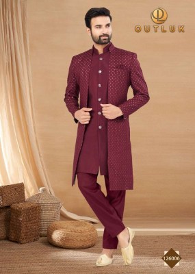 Outluk Vol 126 Heavy Art Silk Mans Jacket and Pyjama set catalogue wholesaler supplier  readymade suit catalogs