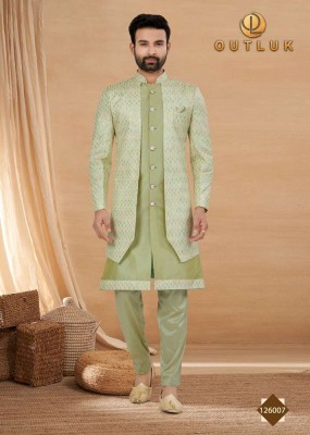 Outluk Vol 126 Heavy Art Silk Mans Jacket and Pyjama set catalogue wholesaler supplier  readymade suit catalogs