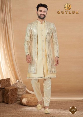 Outluk Vol 126 Heavy Art Silk Mans Jacket and Pyjama set catalogue wholesaler supplier  readymade suit catalogs