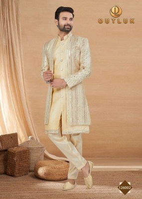 Outluk Vol 126 Heavy Art Silk Mans Jacket and Pyjama set catalogue wholesaler supplier  readymade suit catalogs