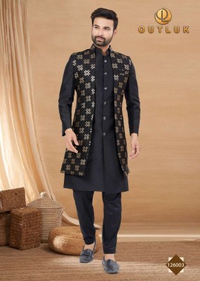 Outluk Vol 126 Heavy Art Silk Mans Jacket and Pyjama set catalogue wholesaler supplier  readymade suit catalogs