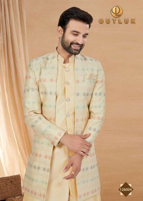 Outluk Vol 126 Heavy Art Silk Mans Jacket and Pyjama set catalogue wholesaler supplier  readymade suit catalogs