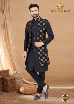 Outluk Vol 126 Heavy Art Silk Mans Jacket and Pyjama set catalogue wholesaler supplier  readymade suit catalogs