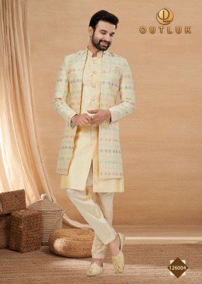 Outluk Vol 126 Heavy Art Silk Mans Jacket and Pyjama set catalogue wholesaler supplier  readymade suit catalogs