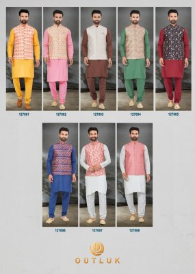 Outluk by wedding collection vol 127 exclusive fancy Mans plain kurta pajama with printed modi jacket catalogue at wholesale price  kurta pajama