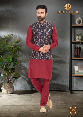 Outluk by wedding collection vol 127 exclusive fancy Mans plain kurta pajama with printed modi jacket catalogue at wholesale price  kurta pajama