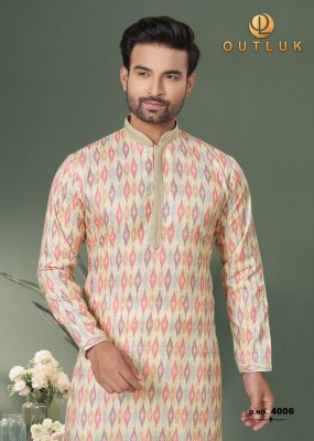 Outluk by wedding collection vol 4 Heavy Cotton Digital Print with Sequance work mens kurta catalog at wholesale price mens kurta