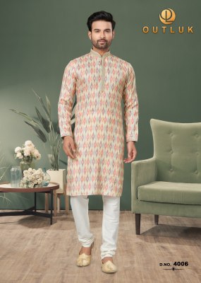 Outluk by wedding collection vol 4 Heavy Cotton Digital Print with Sequance work mens kurta catalog at wholesale price mens kurta