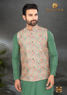 Outluk by wedding collection vol 127 exclusive fancy Mans plain kurta pajama with printed modi jacket catalogue at wholesale price  kurta pajama