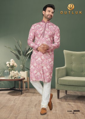 Outluk by wedding collection vol 4 Heavy Cotton Digital Print with Sequance work mens kurta catalog at wholesale price mens kurta