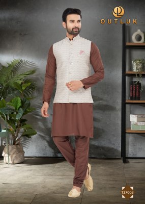 Outluk by wedding collection vol 127 exclusive fancy Mans plain kurta pajama with printed modi jacket catalogue at wholesale price  kurta pajama