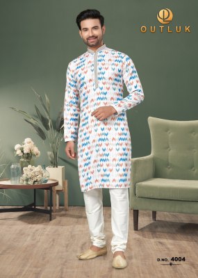 Outluk by wedding collection vol 4 Heavy Cotton Digital Print with Sequance work mens kurta catalog at wholesale price mens kurta