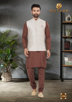 Outluk by wedding collection vol 127 exclusive fancy Mans plain kurta pajama with printed modi jacket catalogue at wholesale price  kurta pajama