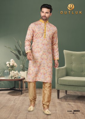 Outluk by wedding collection vol 4 Heavy Cotton Digital Print with Sequance work mens kurta catalog at wholesale price mens kurta