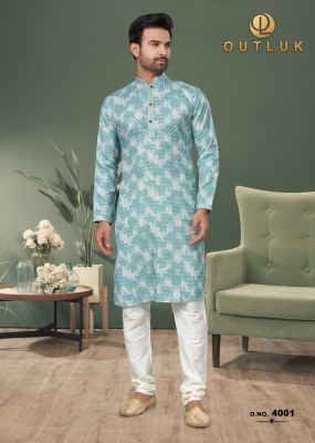 Outluk by wedding collection vol 4 Heavy Cotton Digital Print with Sequance work mens kurta catalog at wholesale price mens kurta